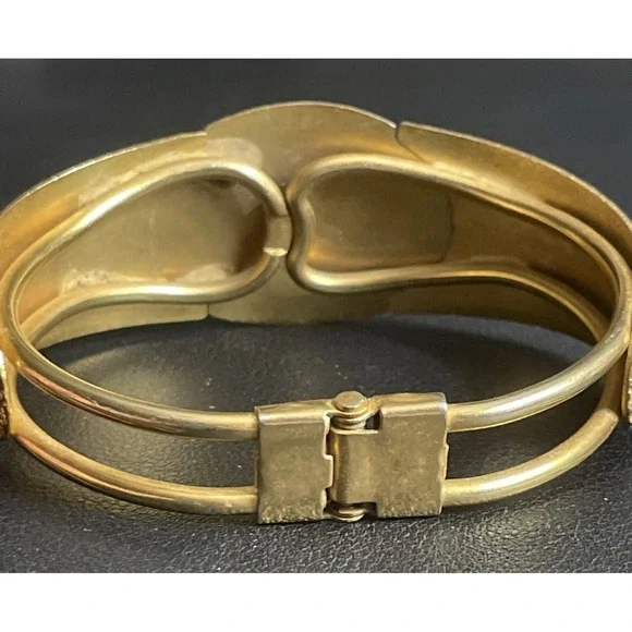 Vintage Cloisonne Hinged Bracelet Bangle Panda Floral Calla Lily Gold Tone - Picture 5 of 15